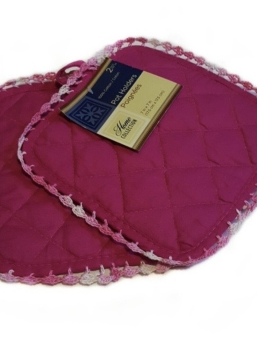 Pink Hanging Potholder Square Set-Handmade Crocheted